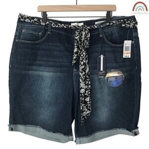 New! Angels Forever Bermuda High Waist Dark Wash Tummy Control Denim Shorts